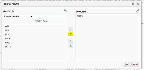 graduation status box showing available and selected values